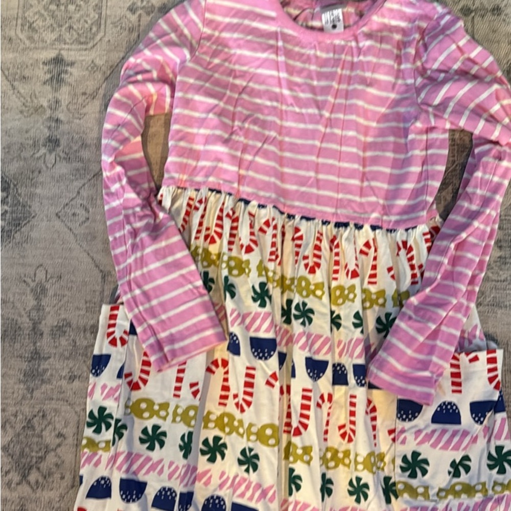 Hanna Andersson 140 Long Sleeve Dress with Festive Print